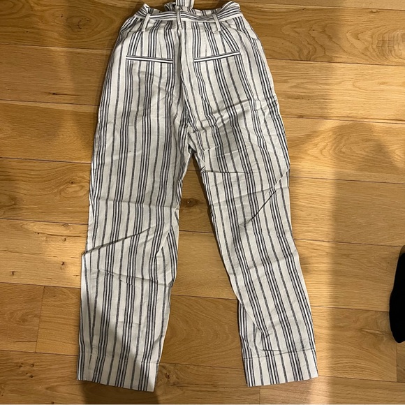 Linen-Cotton Paperbag Pants in Dark Baltic Stripe - Picture 7 of 9